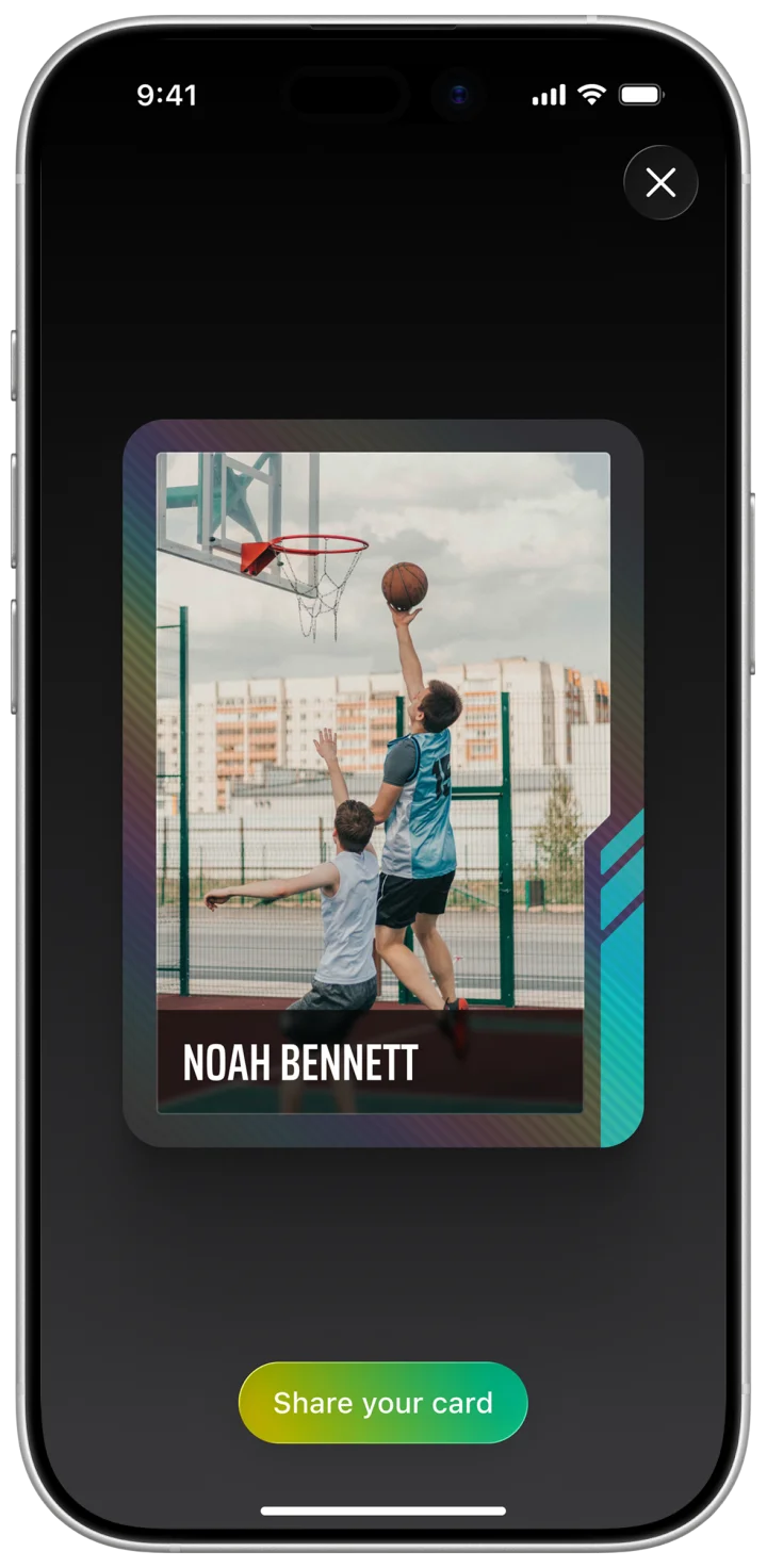 A player card made in Grinta, ready to share.
